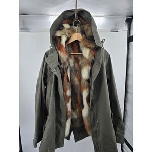 American Eagle Outfitters Mens XL Olive Green Faux Fur Lined Parka Jacket AE-177